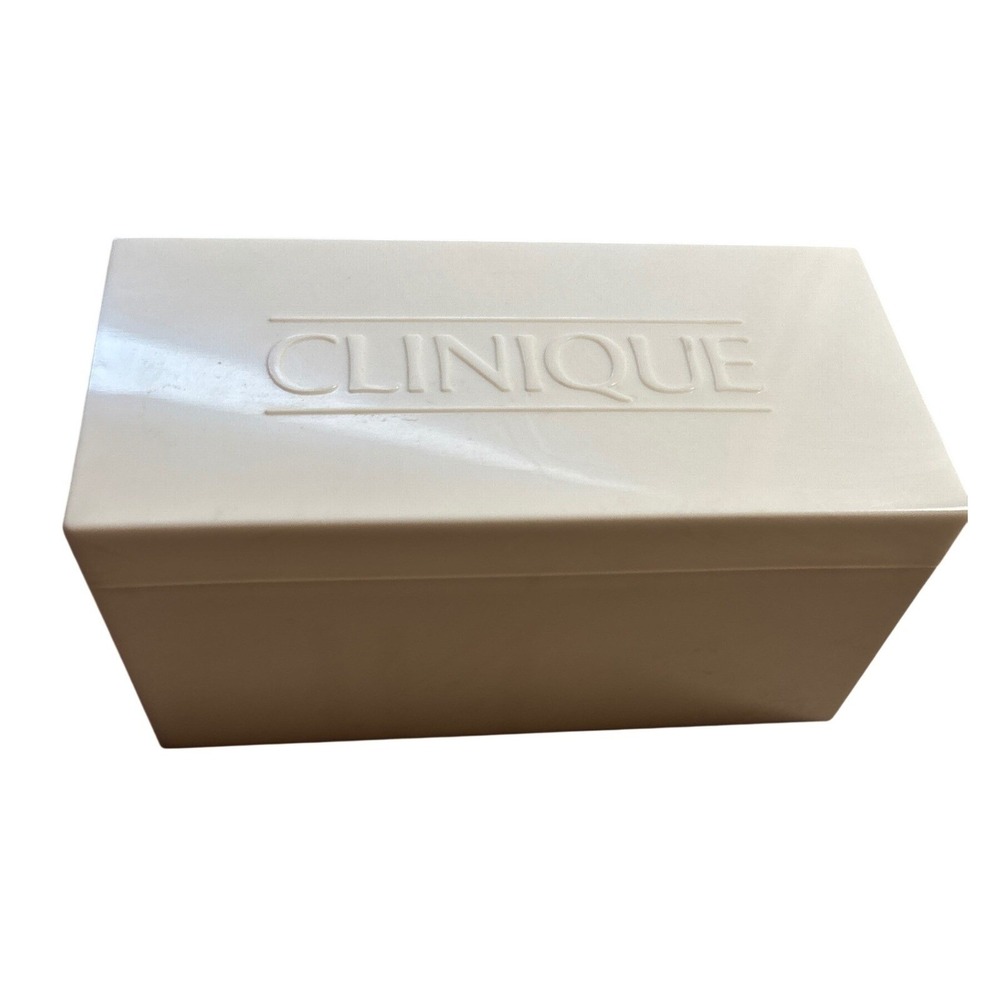 Clinique White Plastic Storage Box Embossed Logo Makeup Vanity Organizer Retro